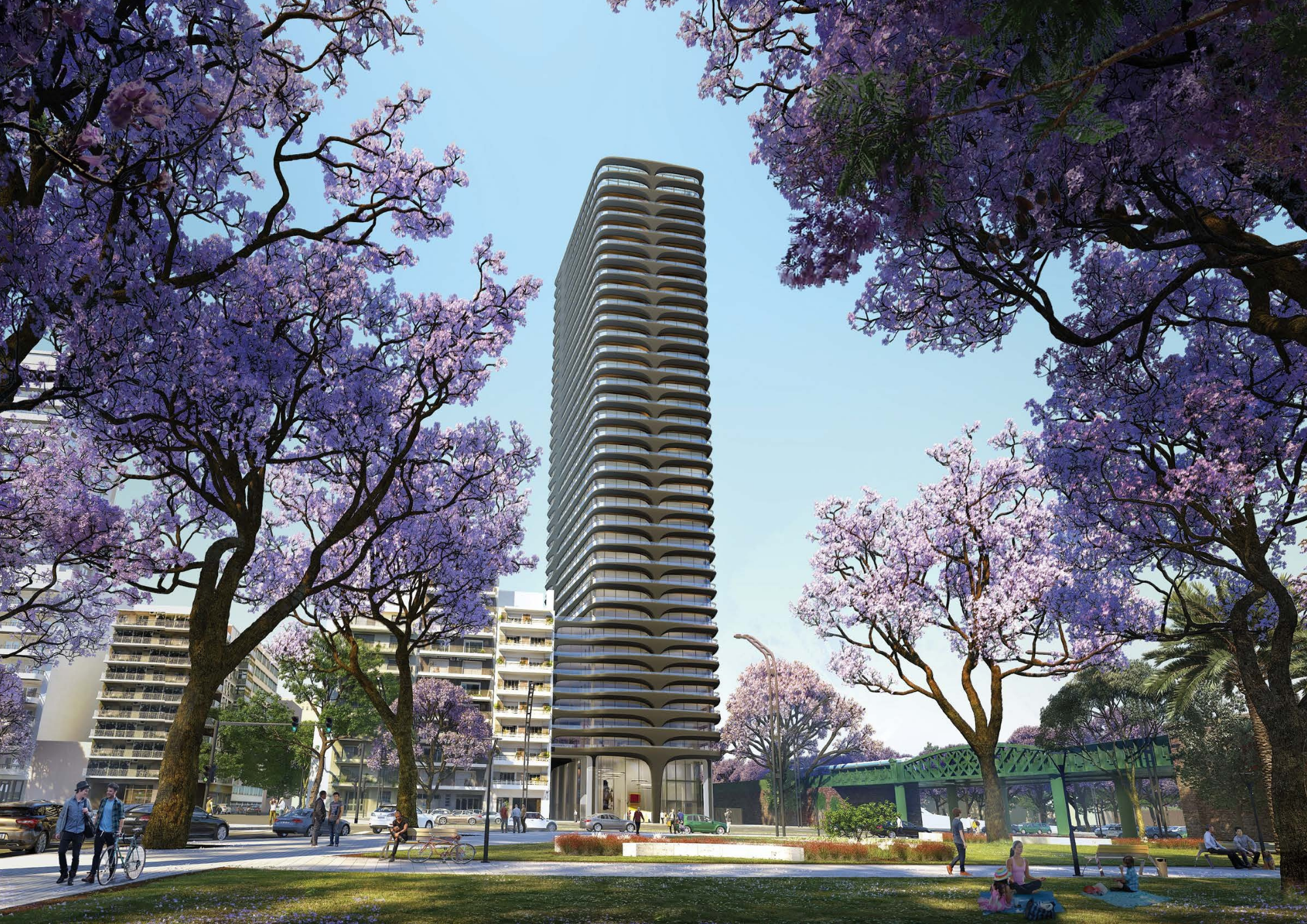 Vista desde la plaza · Jacarandás